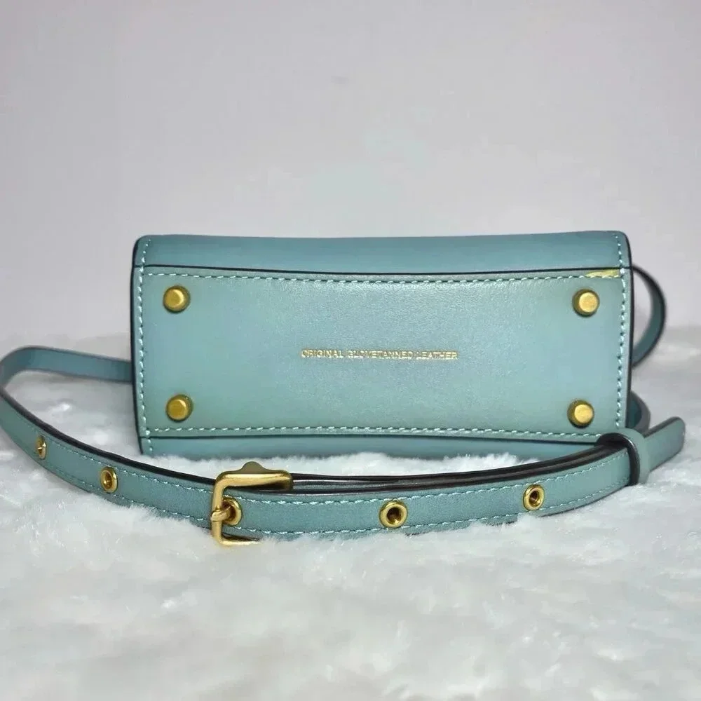 Coach Glove Tanned Leather Mini Cashin Carry Sage Green Tote Bag Purse NWT